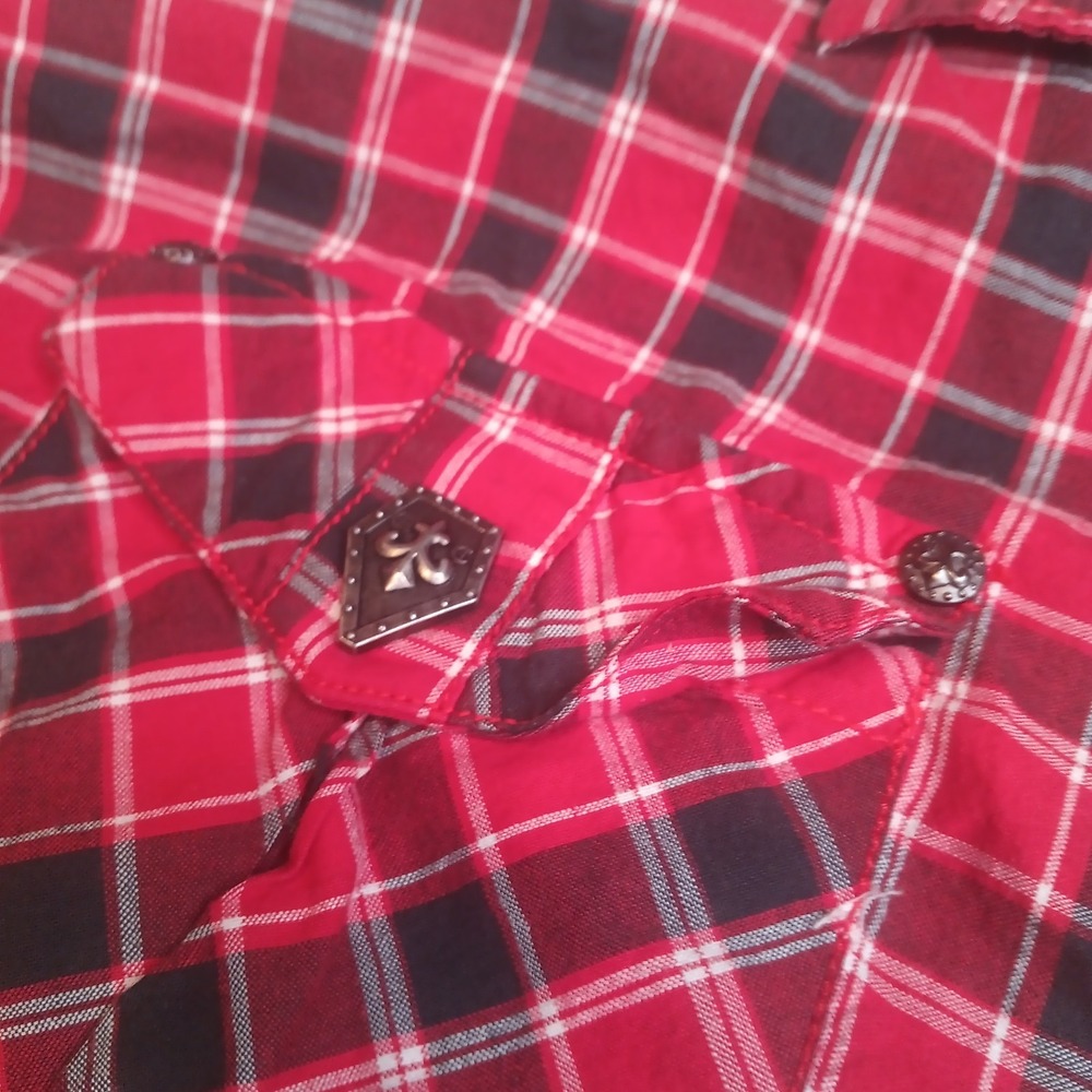 Victorious Urban Couture Embroidered Button Up Shirt Mens 2X Y2K Gingham Plaid - Picture 6 of 12